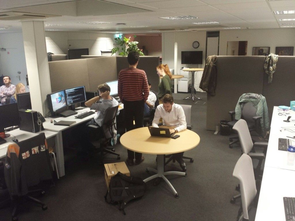 "Office chair at desk w/computer monitor and personal computer: "