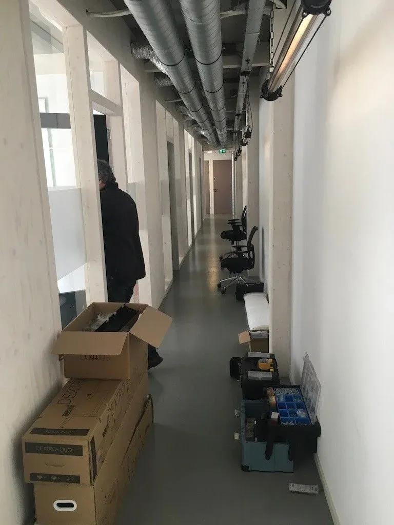 
"Building supplies relocated with wooden shipping box & package delivery carton"