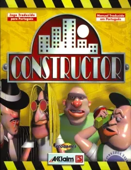 Logo of Acclaim Entertainment, featuring stylized cityscape and characters from the game Constructor.