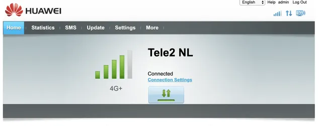

"Huawei logo; connected to Tele2 NL; text reads "