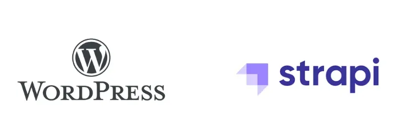 Logo of WordPress and logo of Strapi.