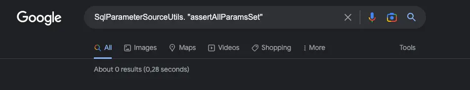 Google logo w/"assertAllParamsSet" text: successful search